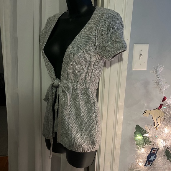 Gray small Aeropostale Y2K Preppy Knit Tie Front Sweater short sleeve - Picture 3 of 8